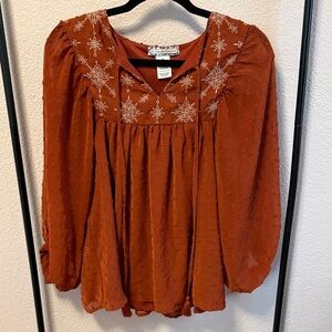 Flying Tomato Rust Embroidered Blouse